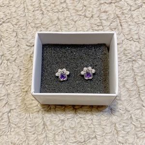 NIB Sterling Silver Amethyst Paw Print Studs